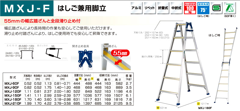 はしご兼用脚立(全段滑り止め)　MXJ-F