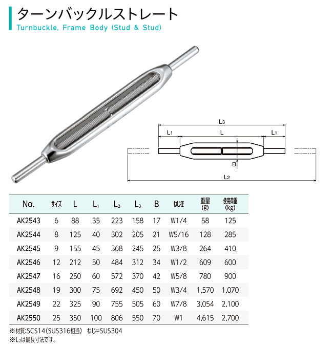 ターンバックルハッカー (ナット付) ASANO 浅野金属 AK13111 [TI] 通販 