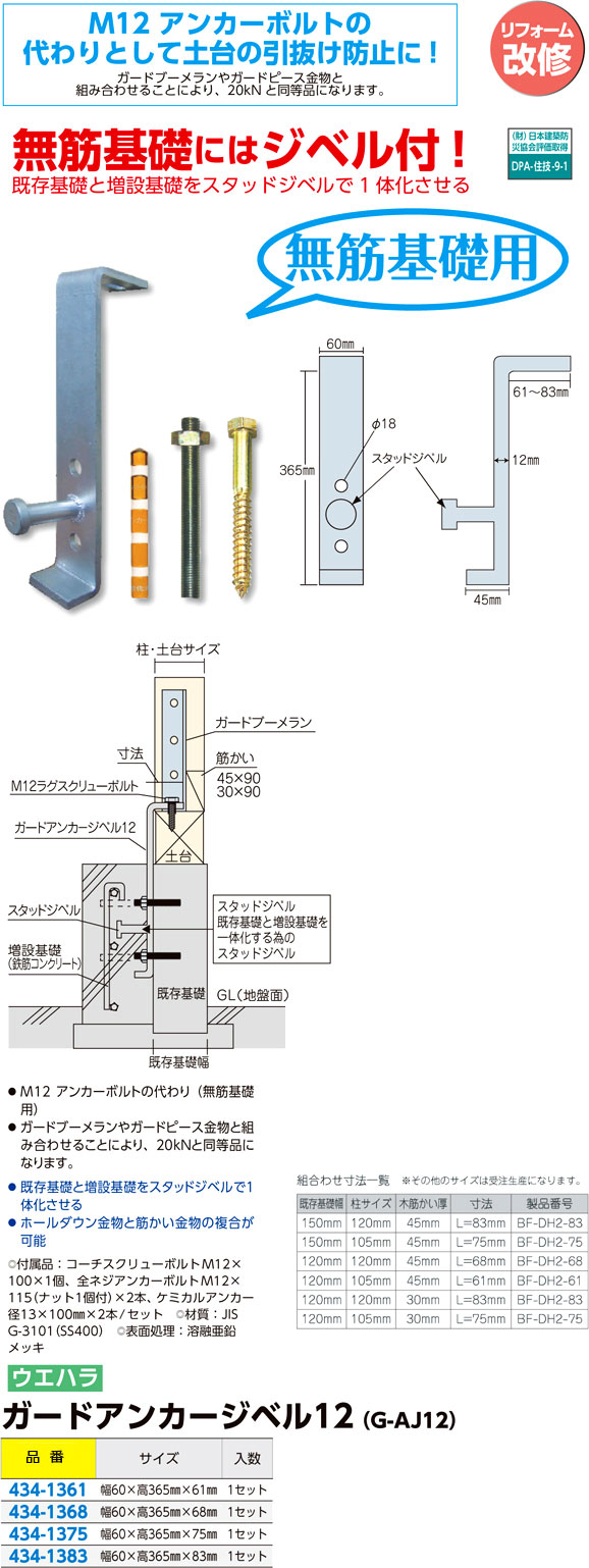 卸売 ウエハラ ガードアンカージベル12 アンカーM12mmと同等 G-AJ-12 4セット