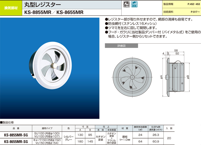 好きに ナスタ NASTA キョーワナスタ 屋内換気口 スチール ツマミ開閉タイプ KS-8855MR-SG