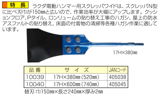 〔ラクダ〕電動ハンマー用スクレッパワイド