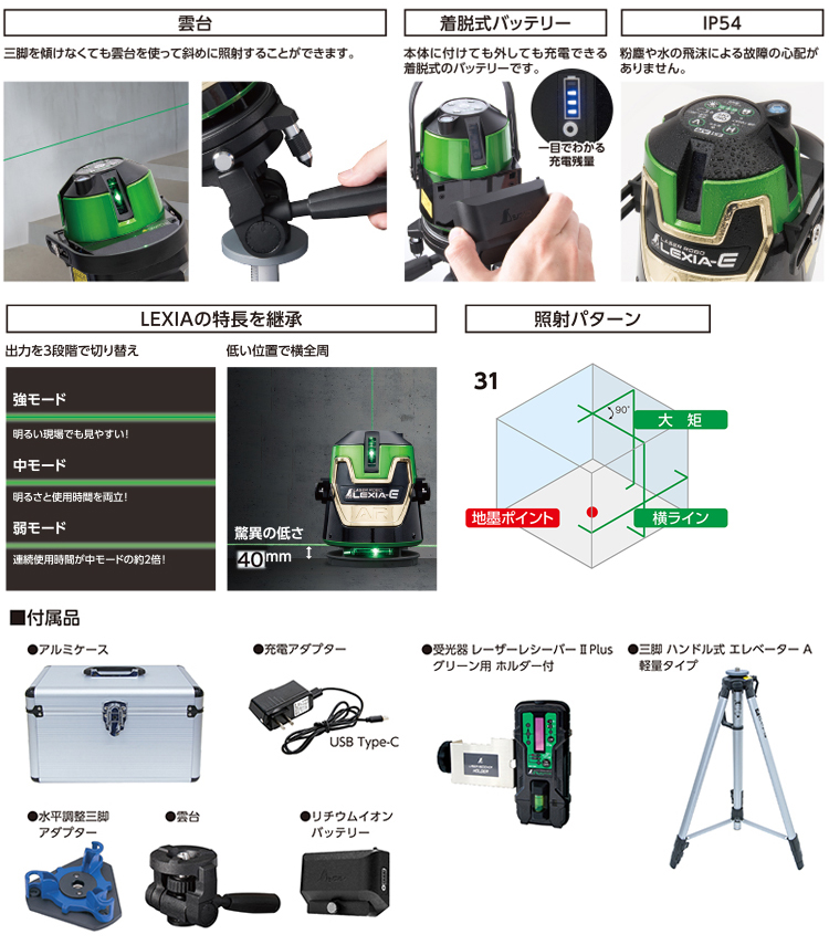 シンワ測定 レーザーロボ ＬＥＸＩＡ ４１ レッド 受光器・三脚セット