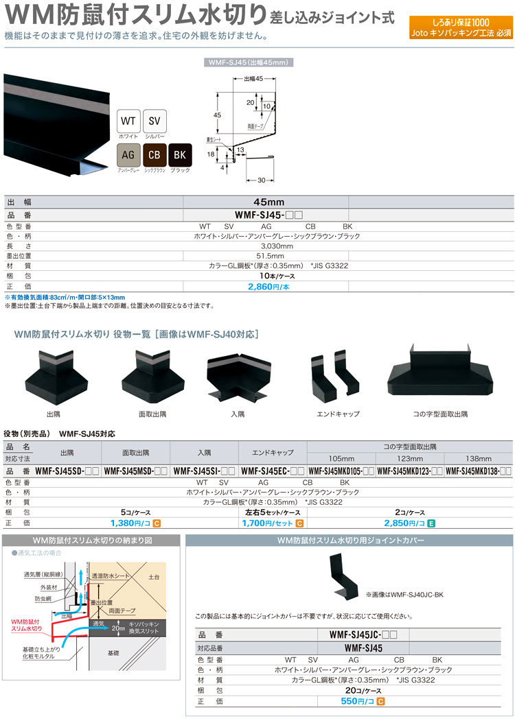 JOTO 防鼠付水切り 本体(鋼板製) ブラック WKF-N3515-BK 3,030mm 10本 通販