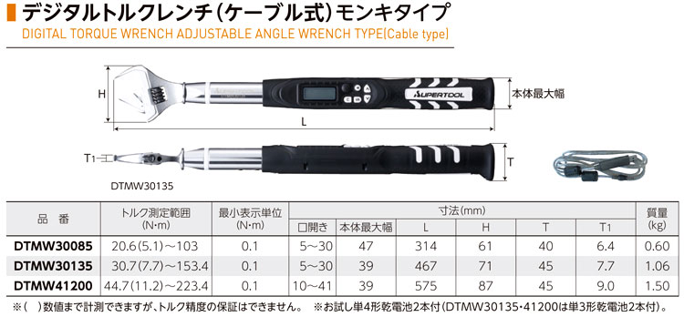 最大53%OFFクーポン トルクレンチ デジタル式 株 スーパーツール スーパー デジタルトルクレンチ ハイスペック 無線 ケーブル兼用式  差込角１２．７ｍｍ トルク測定範囲