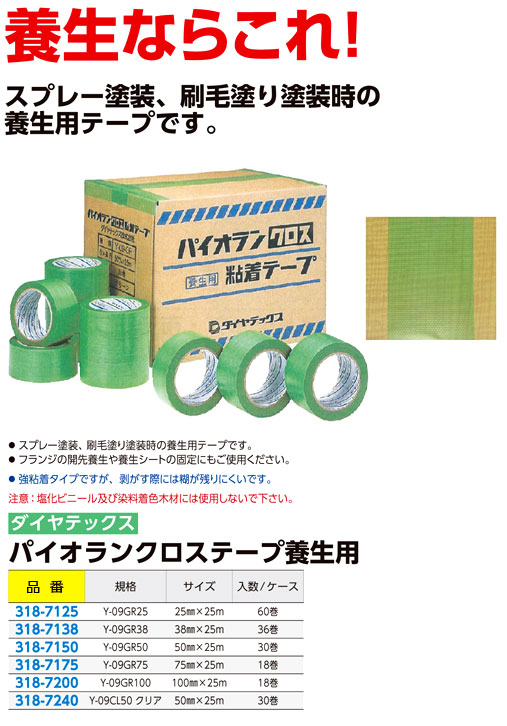 おまけ付】 資材屋さん養生テープ 養生用テープ 緑 ケース 箱 販売 ダイヤテックス パイオランクロス Y-09-GR 75mm×25m 180巻  10ケース Y09GR SMZ