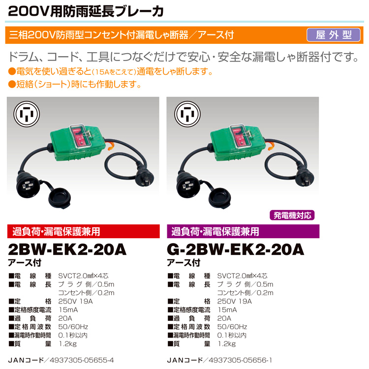 実物 ポッキンブレーカー 漏電過負荷保護 延長コード 屋外僕防雨型