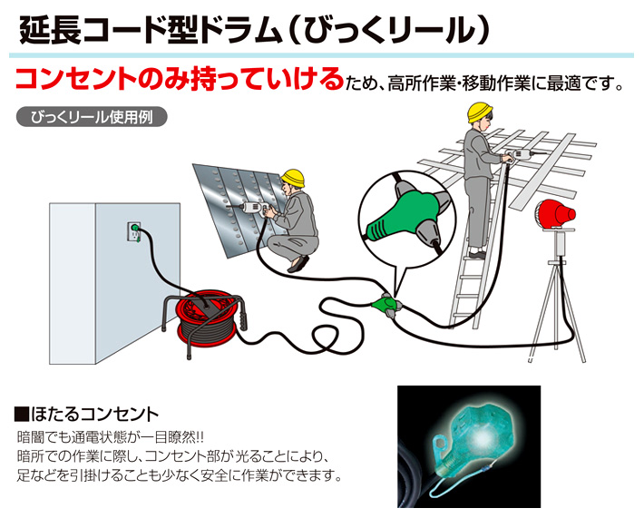 限定品】 NICHIDO 日動工業 電工ドラム 防雨防塵型びっくリール100V アース付 30m 負荷漏電しゃ断器付 RBW-EK30S