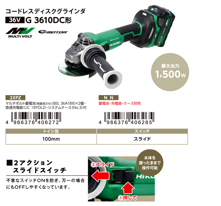 100mm36V【2.5Ah電池付】マルチボルトディスクグラインダ