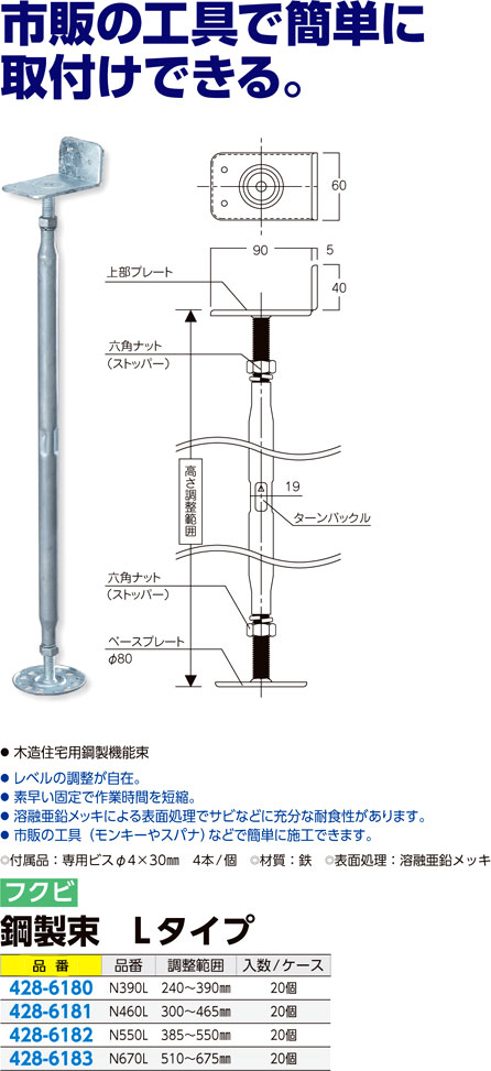 SALE／74%OFF】 フクビ 鋼製束 N460L 300〜465mm NKT460L