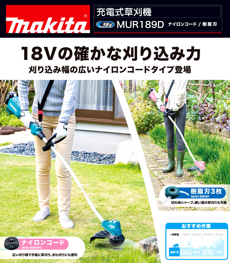 楽天市場 ruruマキタ Makita 充電式草刈機 18V3Ah バッテリ 充電器付 MUR189DSFC 青