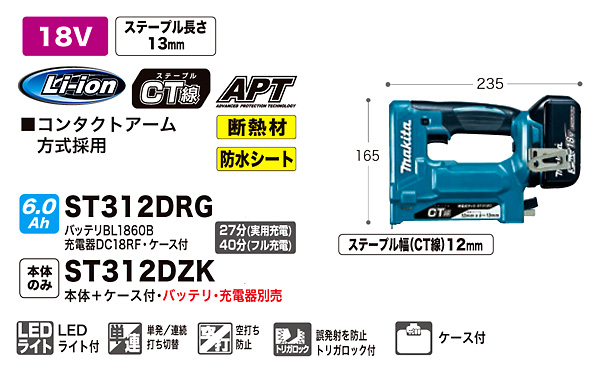 18V【6.0Ah電池付】CT線充電式タッカ