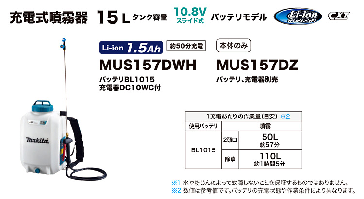 国内外の人気が集結 マキタ 10.8V 充電式 噴霧器 MUS107DWH 新品 フルセット バッテリー 充電器付き 10Lタンク 背負い式フンムキ  農薬 薬品 除草剤など 散布に すぐに使えるセット