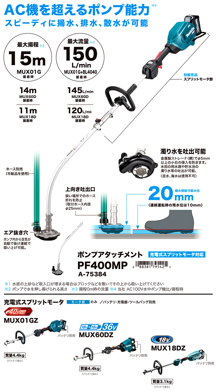 2022新発 マキタ スプリットアタッチメント ポンプアタッチメント PF400MP A-75384 充電式スプリットモータ用 分割式 