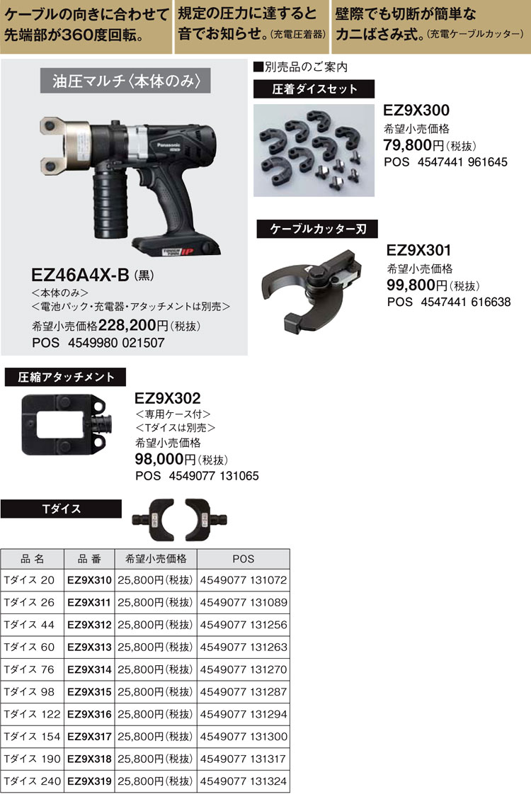 売れ筋新商品 パナソニックエコソリューション 品番 充電圧着器(本体のみ) EZ46A4X-B Ｐａｎａｓｏｎｉｃ 