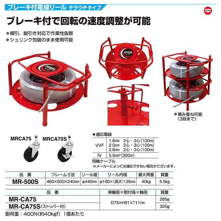 最大43%OFFクーポン MARVEL マーベル <br>電線リールMR-500S用 キャスター MR-CA75