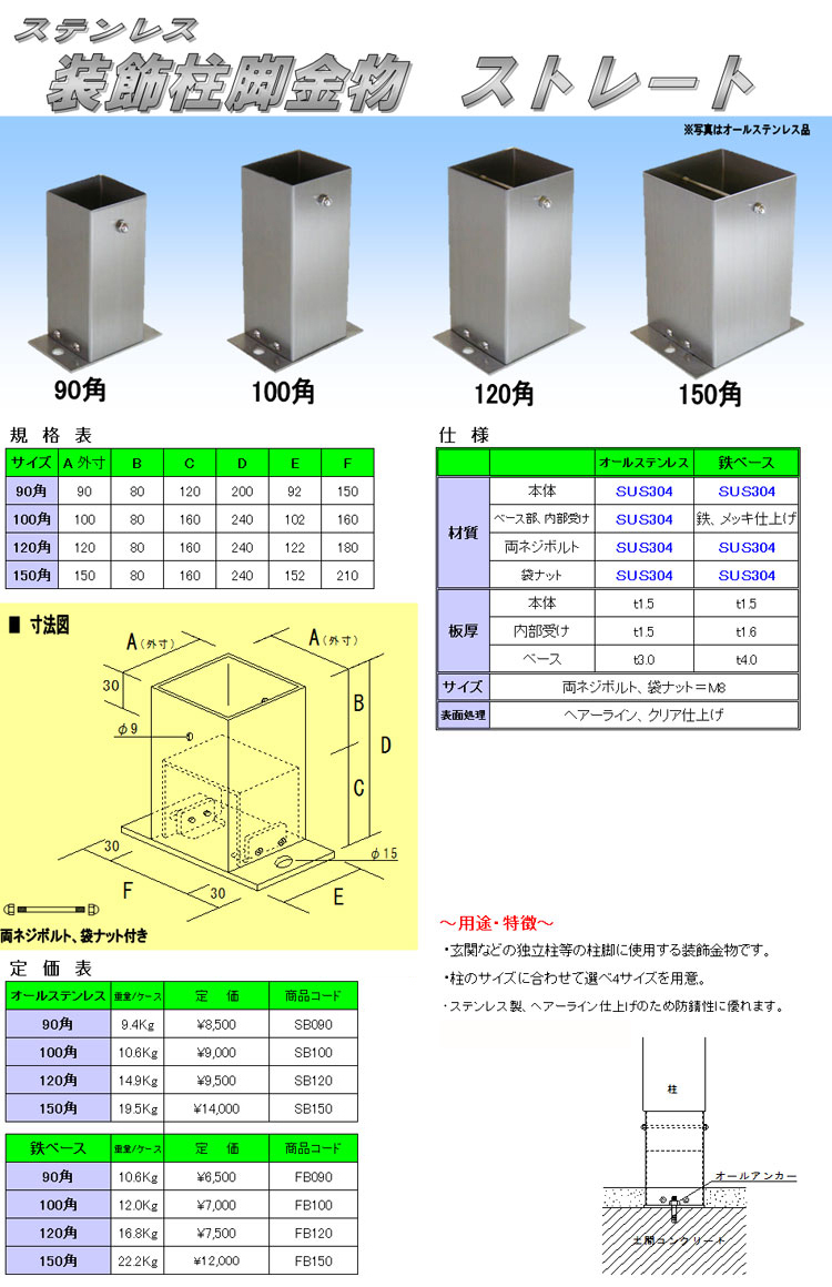 沸騰ブラドン 8本入 水上金属 ステンレス装飾柱受デラックス 120角 柱受金物